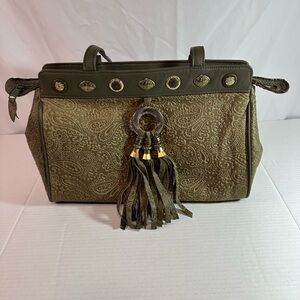 Vintage Chic Leather Olive Green Satchel with Tassel Details by Park Avenue Int